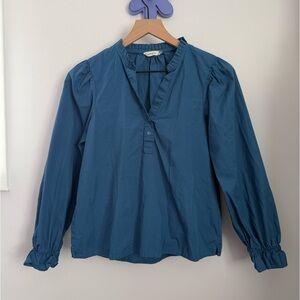 Maude Vivante Small Avery Top Blue Peplum Relaxed Puff Sleeve Office Preppy‎
